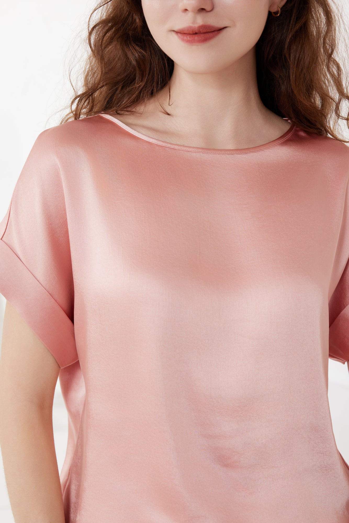 Rose Pink Satin Top With Round Neck And Cap Sleeves 5pcs,$28 ea)