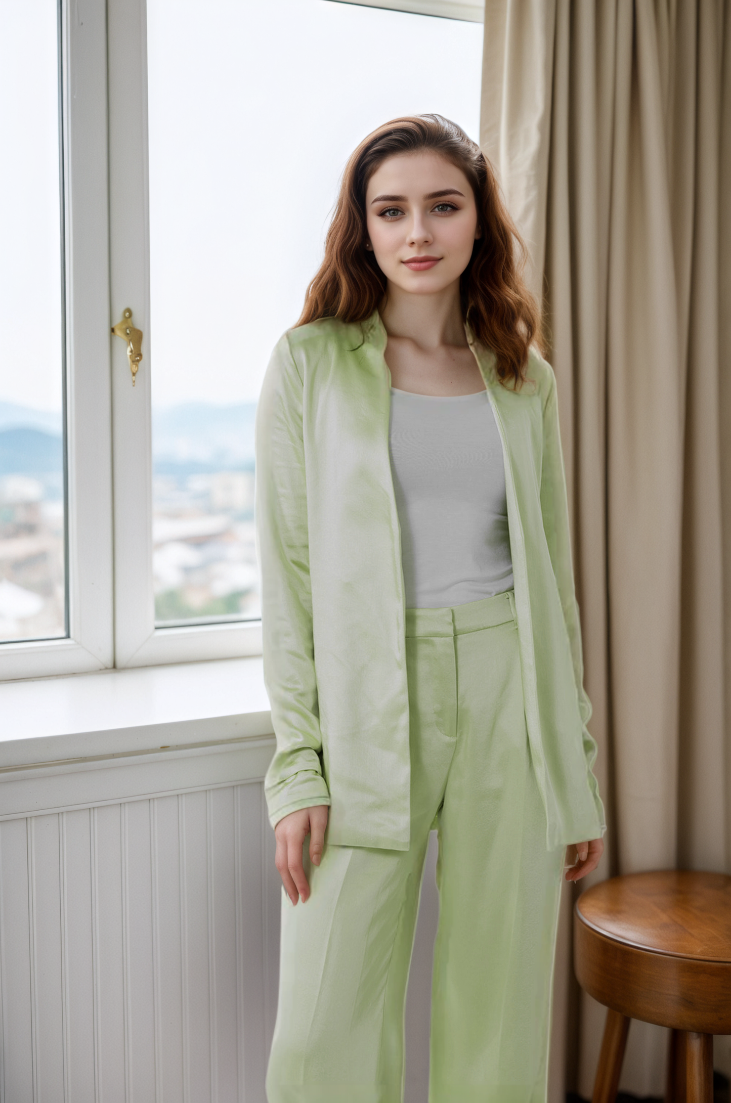 Sage Satin Placket Blazer(5pcs, $45 ea)