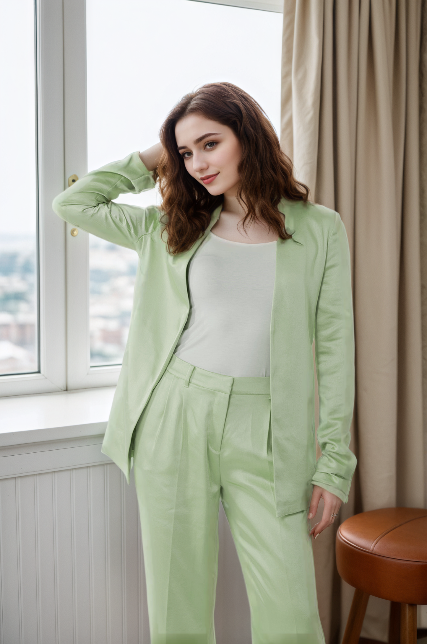 Sage Satin Placket Blazer(5pcs, $45 ea)