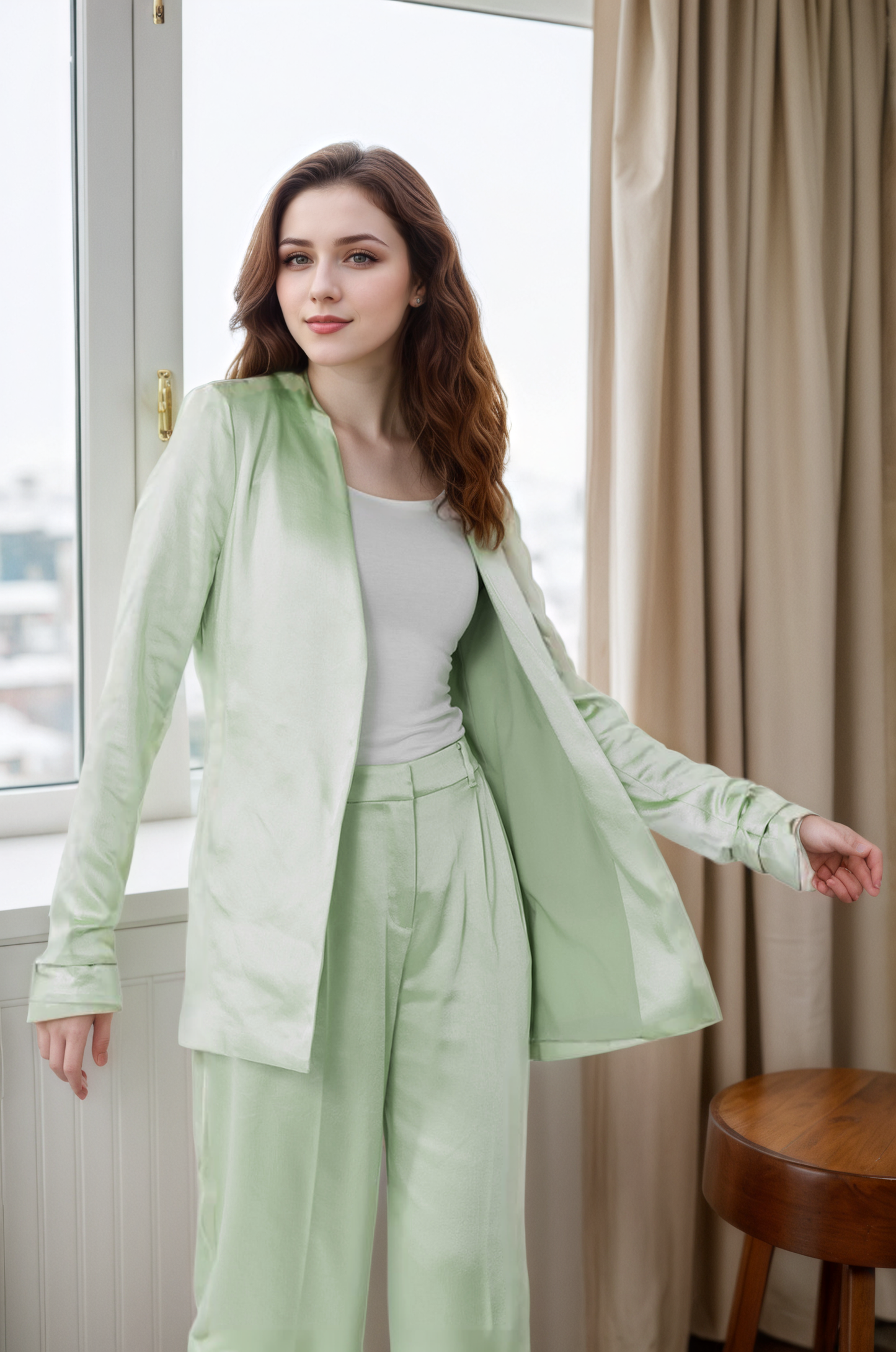 Sage Satin Placket Blazer(5pcs, $45 ea)