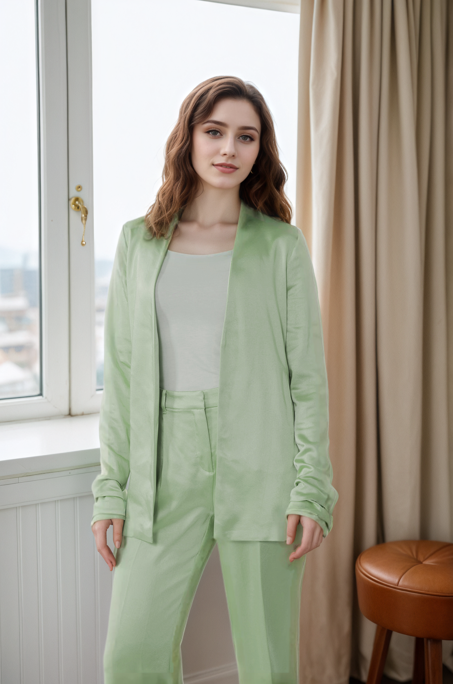 Sage Satin Placket Blazer(5pcs, $45 ea)