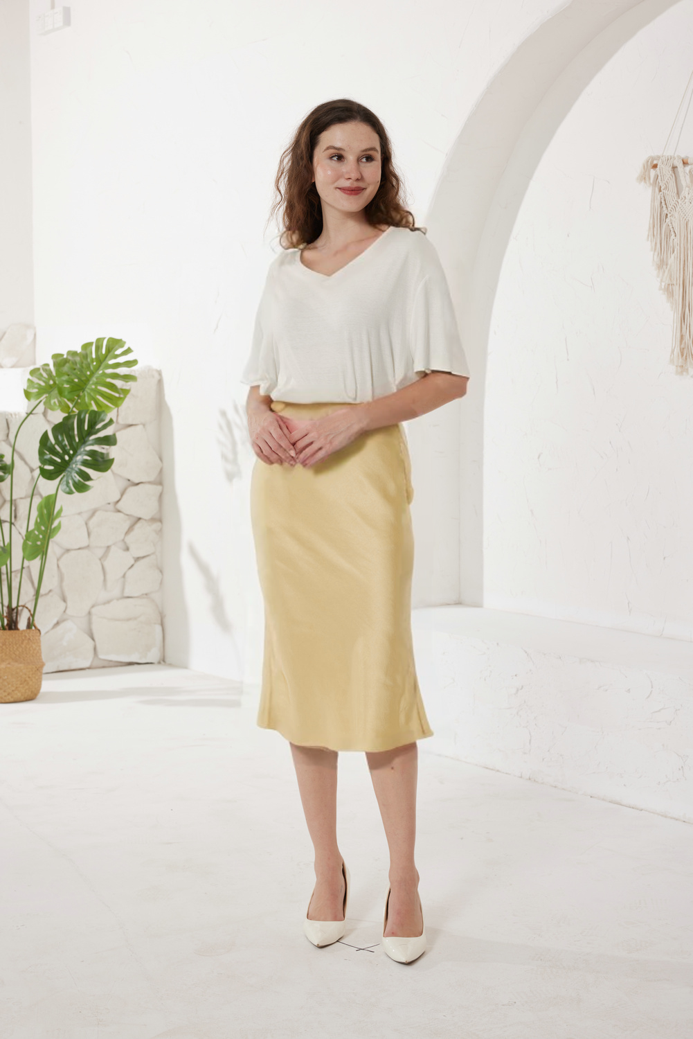 Gold Slip Satin Midi Skirt(5pcs,$28 ea)