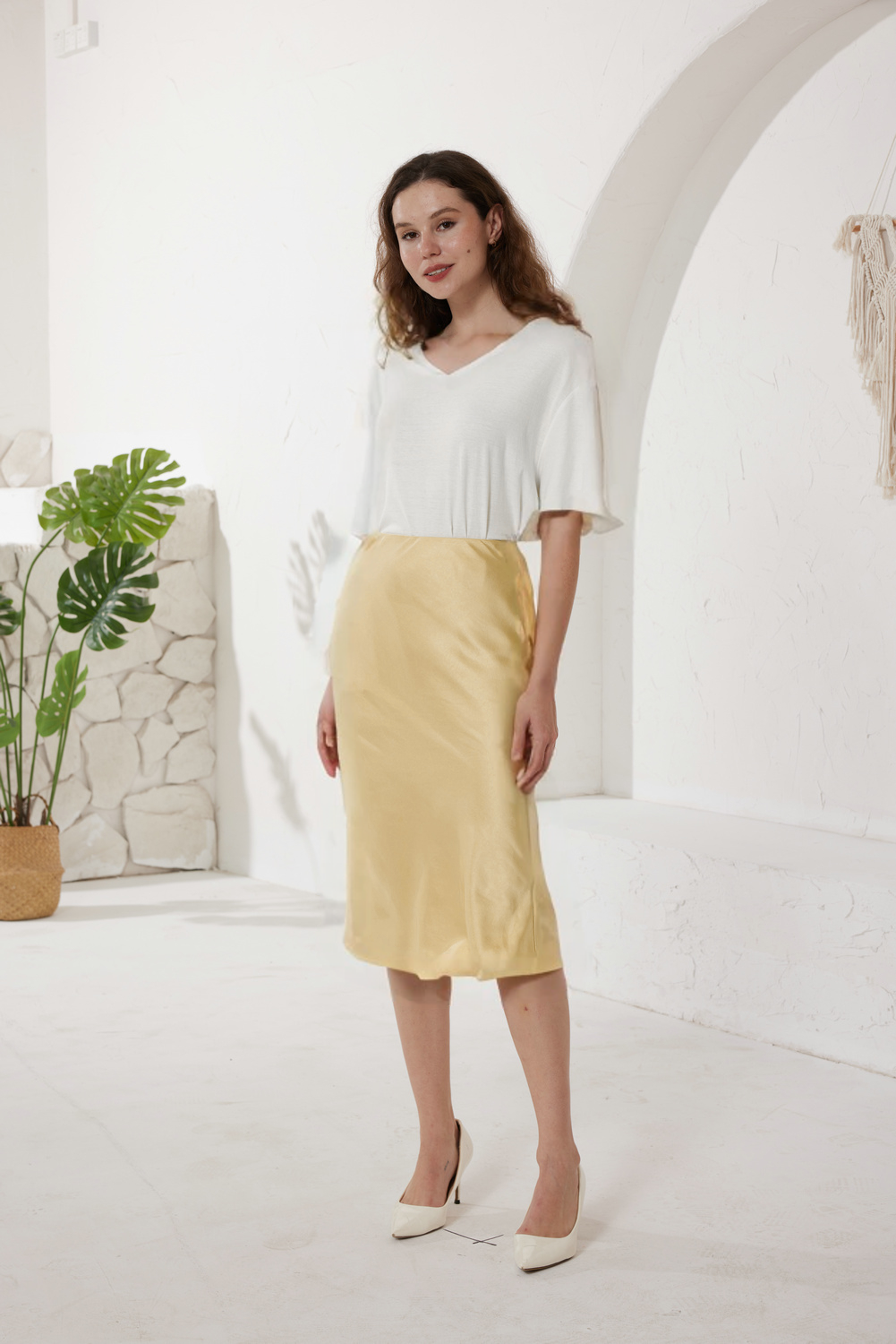 Gold Slip Satin Midi Skirt(5pcs,$28 ea)