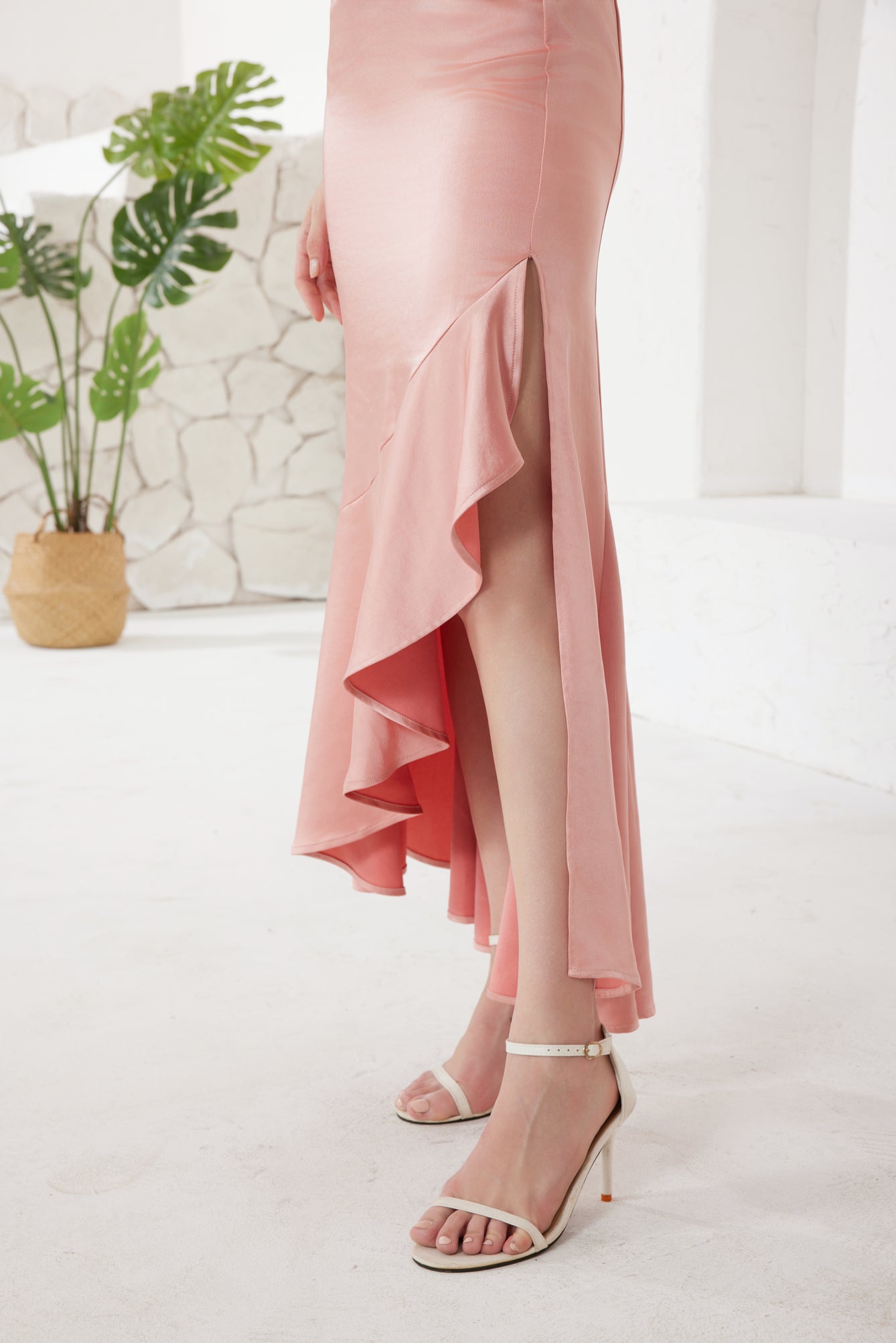 Rose Pink Strapless Ruffle Long Formal Dress(5pcs,$43 ea)