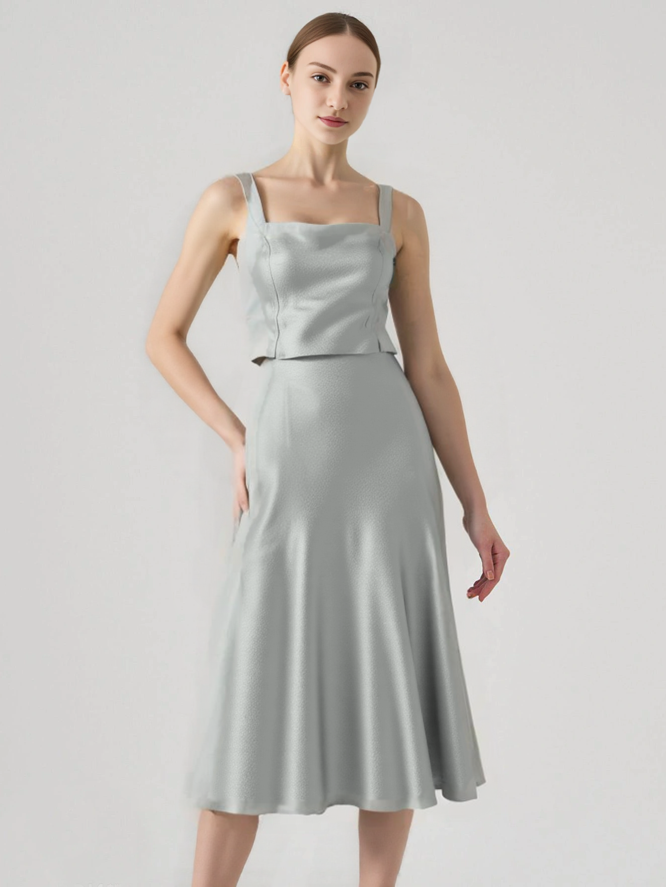 Silver Silky Satin Long Skirt（5pcs,$24 ea)
