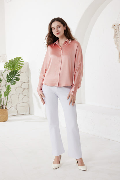 Rose Pink Satin Silk Shirt（5pcs,$33 ea)