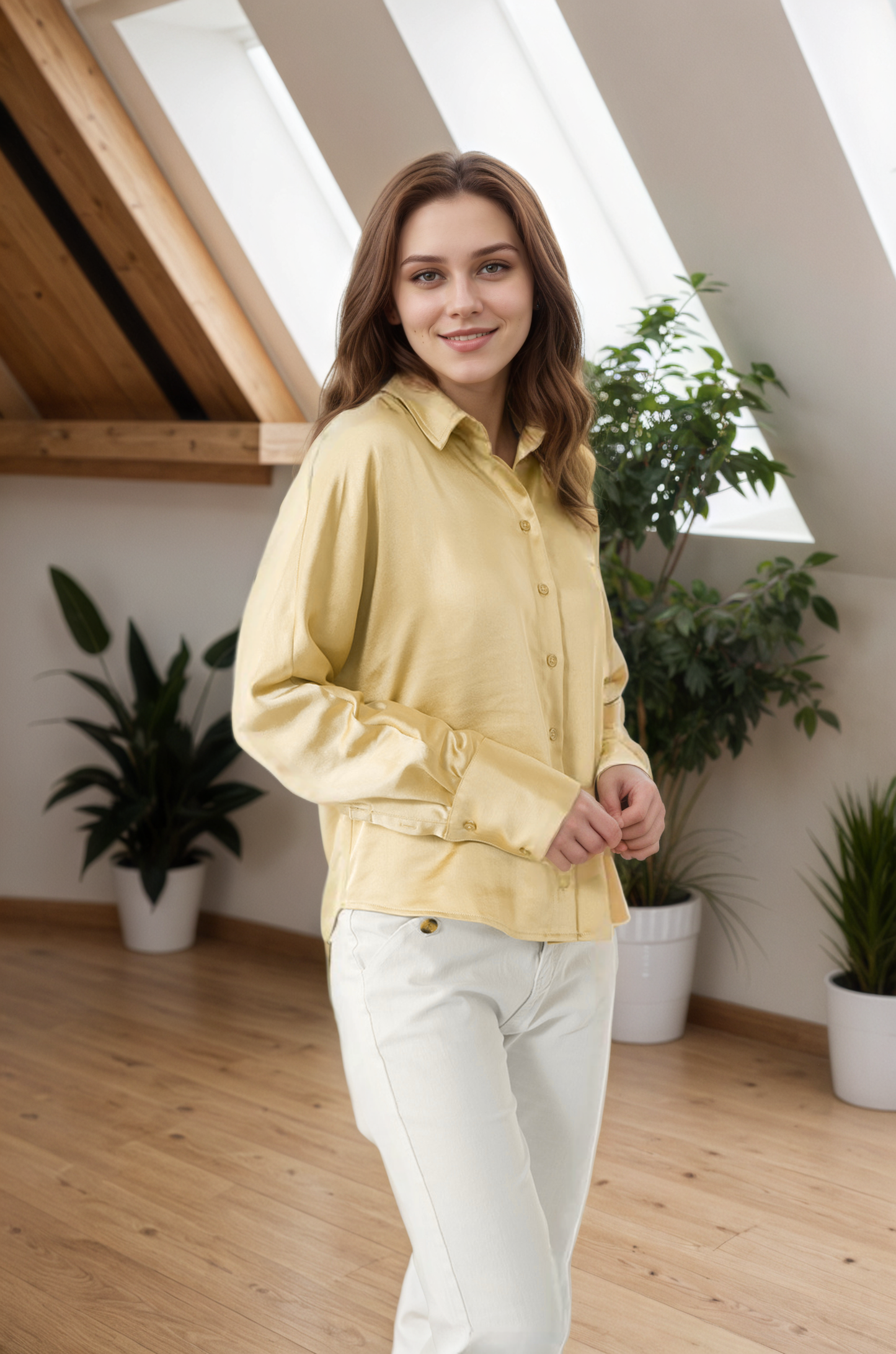 Gold Satin Silk Shirt（5pcs,$33 ea)