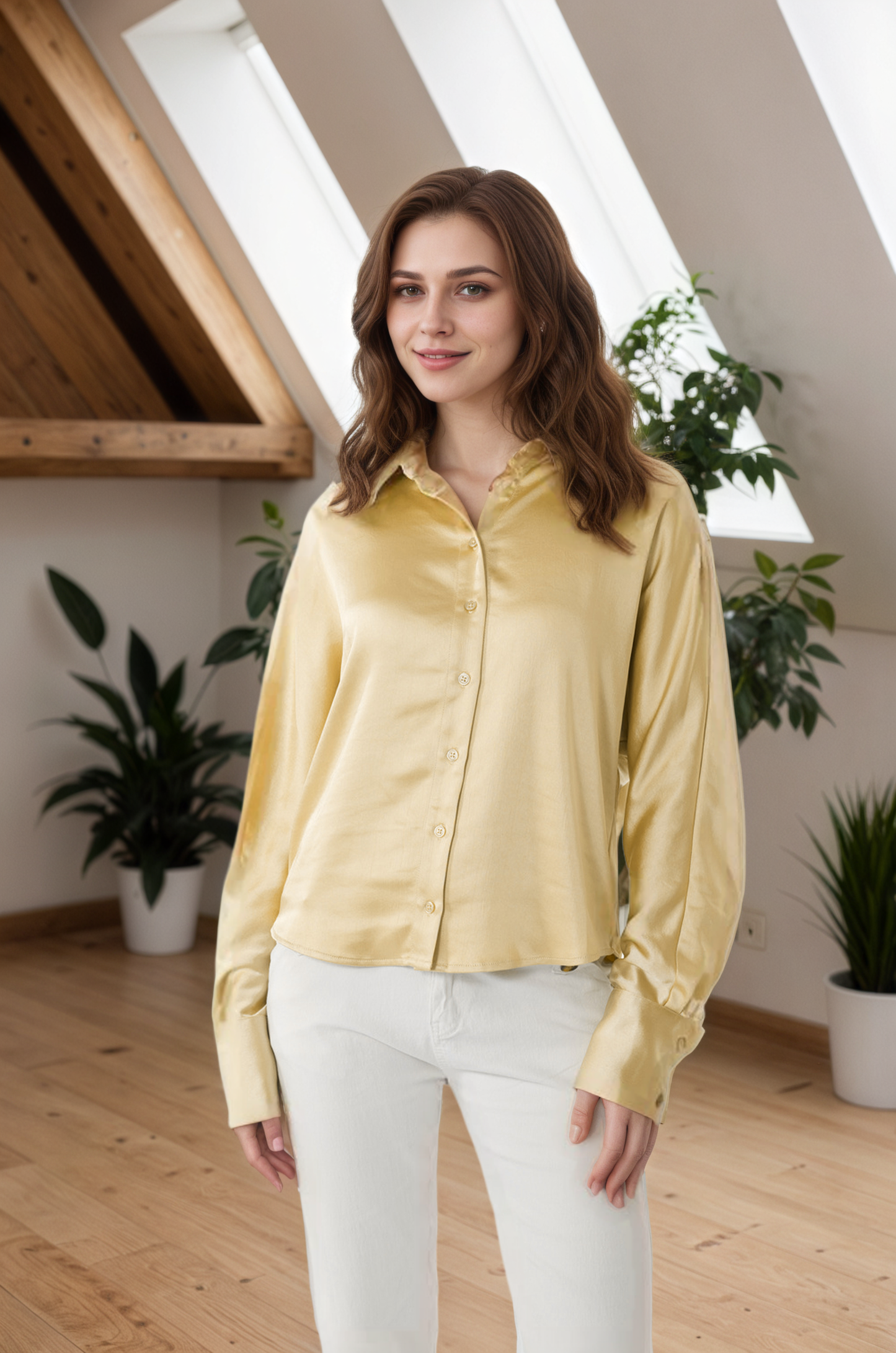 Gold Satin Silk Shirt（5pcs,$33 ea)
