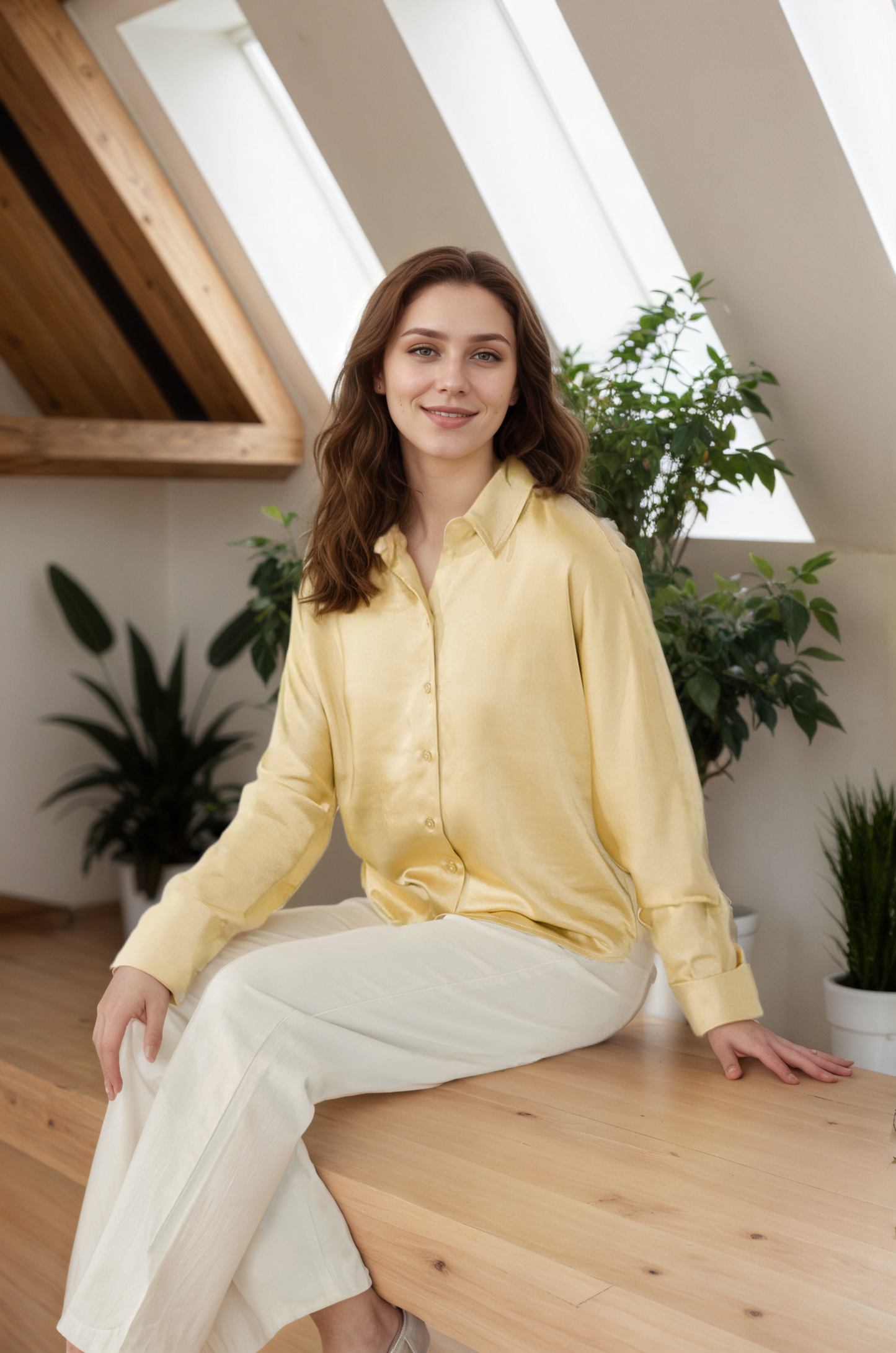 Gold Satin Silk Shirt（5pcs,$33 ea)