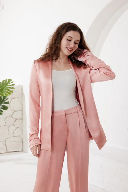 Rose Pink Satin Placket Blazer（5pcs,$45 ea)