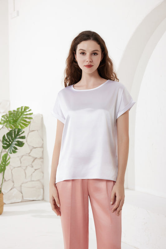 White Satin Top With Round Neck And Cap Sleeves（5pcs,$28 ea)