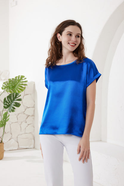Sapphire Satin Top With Round Neck And Cap Sleeves（5pcs,$28 ea)