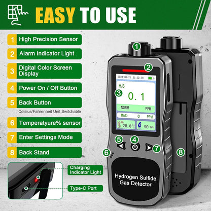 Portable Hydrogen Sulfide Detector（ H2S /0-100 PPM）