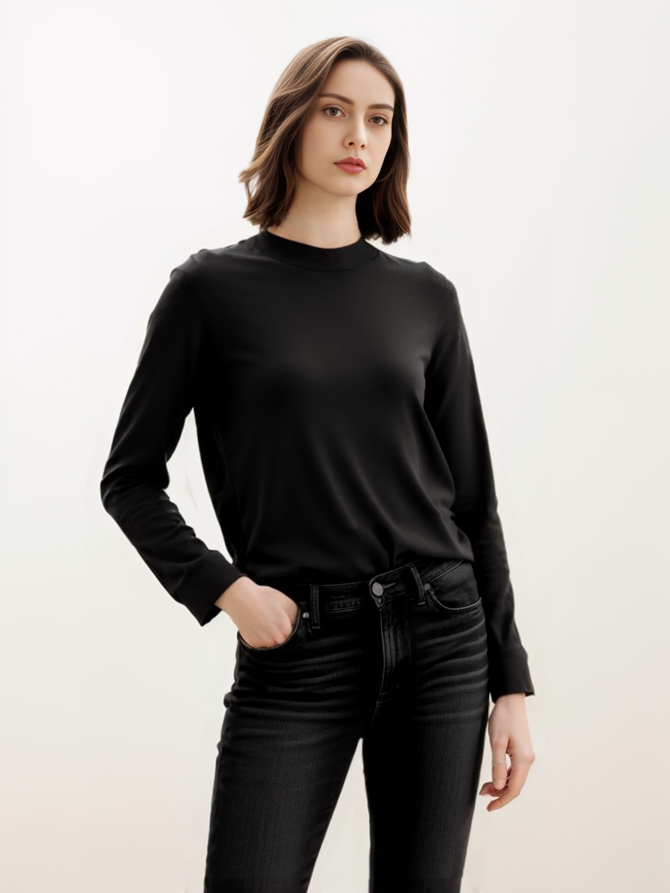 Black Silky Satin Top（5pcs,$23 ea)